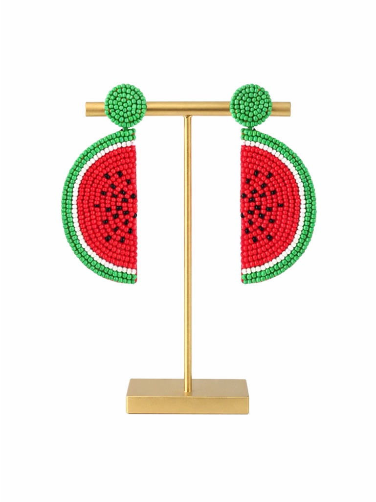 Handcrafted Watermelon Slice Beaded Earrings Summer Fruit Jewelry Trend